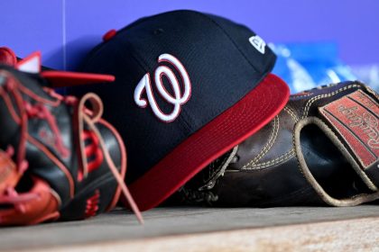 A view of the Washington Nationals logo on a baseball cap during the game against the New York Yankees at Nationals Park on August 28, 2024.