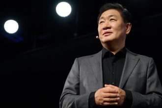 Han Jong-Hee, co-CEO of Samsung Electronics, speaks during the 2025 CES event in Las Vegas, Nevada, on January 6, 2025.