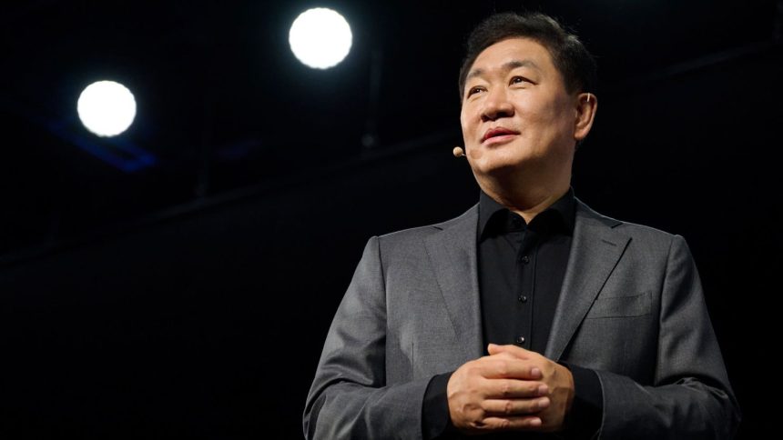 Han Jong-Hee, co-CEO of Samsung Electronics, speaks during the 2025 CES event in Las Vegas, Nevada, on January 6, 2025.