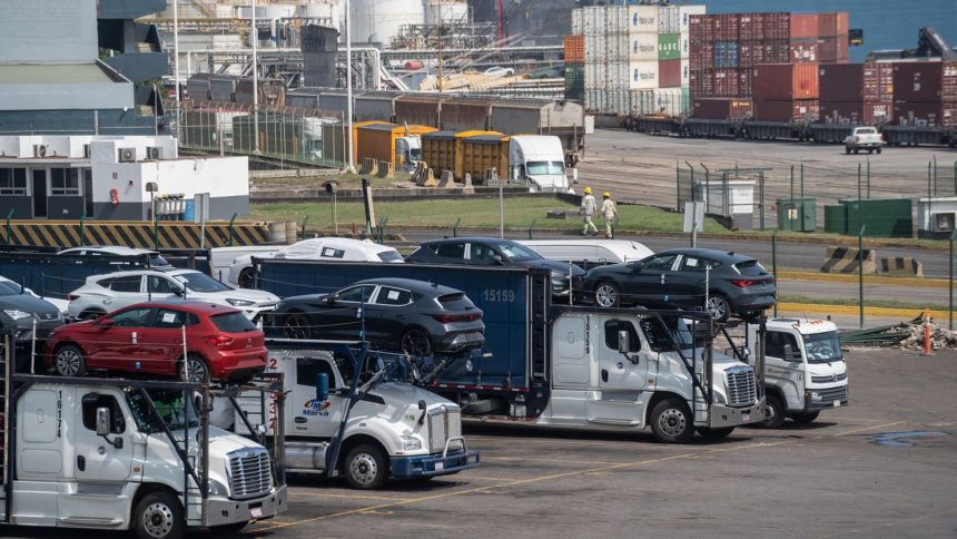 Vehicles prepared for export at the Port of Veracruz in Veracruz, Mexico, on February 4.