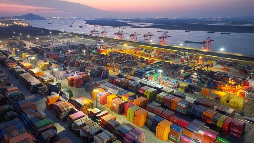 Containers are seen at the port in Nanjing, in China's eastern Jiangsu province on February 5, 2025.