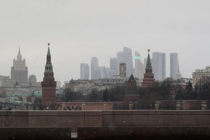 This photograph taken on February 13, 2025 shows the Kremlin's towers with Moscow's International Business Centre (Moskva City) in the background in Moscow. Russians were cautiously upbeat after Vladimir Putin and Donald Trump spoke by phone on February 13, 2025, praising it as a "first step" towards repairing ruptured ties between the two nuclear-armed superpowers. (Photo by TATYANA MAKEYEVA / AFP) (Photo by TATYANA MAKEYEVA/AFP via Getty Images)