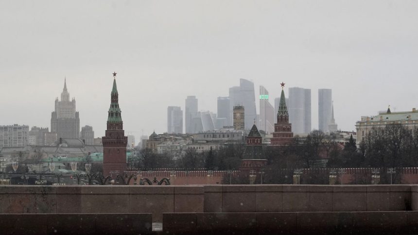 This photograph taken on February 13, 2025 shows the Kremlin's towers with Moscow's International Business Centre (Moskva City) in the background in Moscow. Russians were cautiously upbeat after Vladimir Putin and Donald Trump spoke by phone on February 13, 2025, praising it as a "first step" towards repairing ruptured ties between the two nuclear-armed superpowers. (Photo by TATYANA MAKEYEVA / AFP) (Photo by TATYANA MAKEYEVA/AFP via Getty Images)