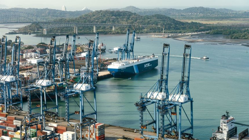 A group of investors led by BlackRock wants to buy the ports of Balboa (pictured) and Cristobal on either end of the Panama Canal from Hong Kong-based CK Hutchison.