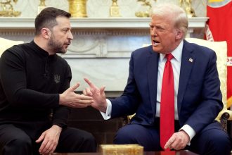 President Donald Trump and Ukraine's President Volodymyr Zelensky meet in the Oval Office of the White House in Washington, DC, February 28.