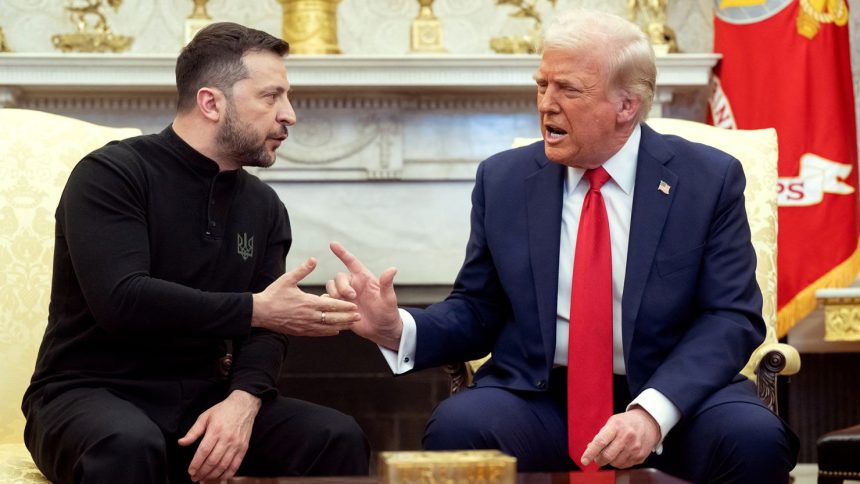 President Donald Trump and Ukraine's President Volodymyr Zelensky meet in the Oval Office of the White House in Washington, DC, February 28.