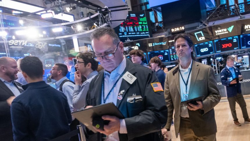 Traders work on the New York Stock Exchange (NYSE) floor on March 03, 2025 in New York City.