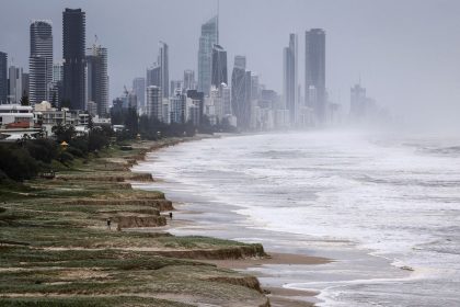 Normally wide Gold Coast beaches had been swallowed by waves on March 7, 2025 as Tropical Cyclone Alfred moved toward the coast.