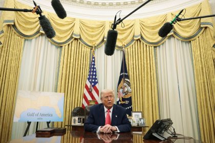 President Donald Trump speaks as he signs executive orders in the Oval Office of the White House on March 6, 2025, in Washington, DC.