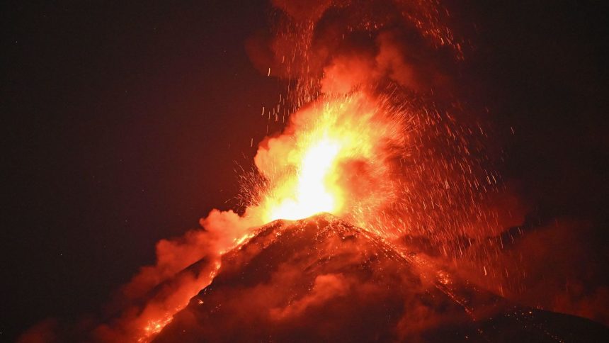 Guatemala's Volcano of Fire erupts Monday, as seen from Alotenango, Sacatepequez department, southwest Guatemala City,