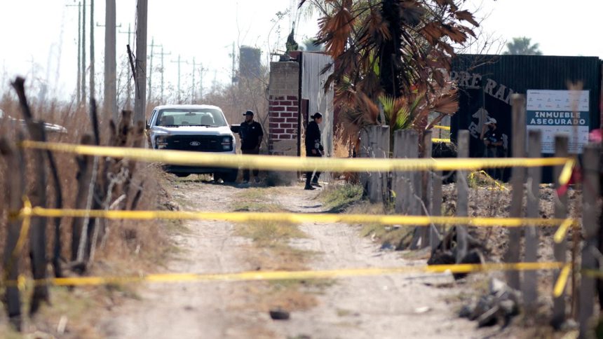 Security forces stand guard during a search of the Izaguirre ranch, where three human crematory ovens were recently discovered. March 13, 2025.