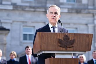 New Canadian Prime Minister Mark Carney addresses the media after being sworn in at Rideau Hall on March 14, 2025 in Ottawa, Ontario, Canada.