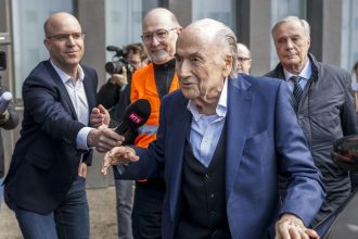 Former FIFA president Sepp Blatter arrives at the courthouse for the verdict on March 25.