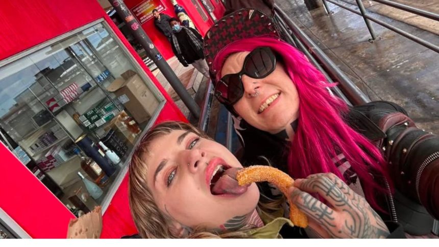 Jessica Brösche and Nikita Lofving take a lighthearted photo at the San Ysidro port of entry, minutes before Brösch was taken into custody.