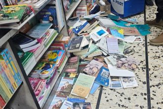 One of the branches of the Educational Bookshop in Jerusalem after it was raided by Israeli police in February.