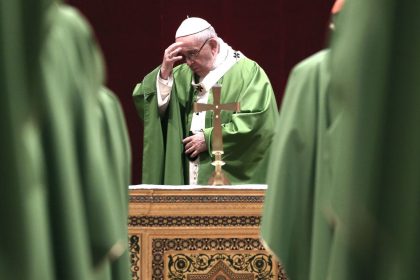 Pope Francis attends the closing Mass of "The Protection Of Minors In The Church" meeting in Vatican City in February 2019.