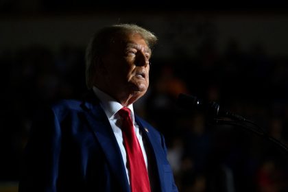 Former President Donald Trump speaks to supporters during a political rally while campaigning for the GOP nomination in the 2024 election at Erie Insurance Arena on July 29, 2023 in Erie, Pennsylvania.