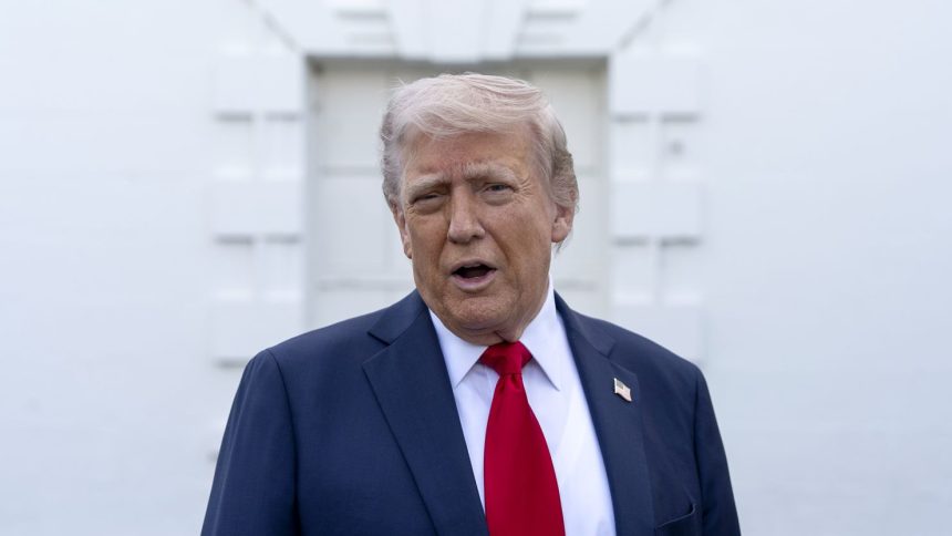President Donald Trump speaks with reporters at the White House, Wednesday in Washington.