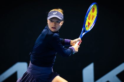 Harriet Dart of Great Britain in action against Donna Vekic of Croatia in the second round on Day 4 of the 2025 Australian Open at Melbourne Park on January 15, 2025, in Melbourne, Australia.