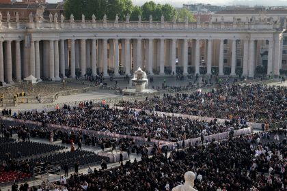 A general view of St. Peter's Square ahead of Pope Francis's funeral on April 26, 2025 in Vatican City.