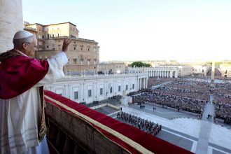 Newly elected Pope Leo XIV appears on the balcony of St. Peter's Basilica at the Vatican, May 8, 2025.