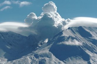 Mount St. Helens is a volcano in the state of Washington, seen here in 2004. It erupted in 1980, spewing out more than 1 cubic kilometer of material. Scientists believe, by comparison, that Martian supervolcanoes could spout 1,000 cubic kilometers of volcanic material.