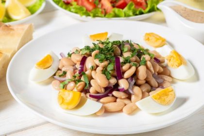 Piyaz: The traditional version of  this Turkish salad or meze includes a soft-boiled egg that's chopped up and mixed through before the dish is served.