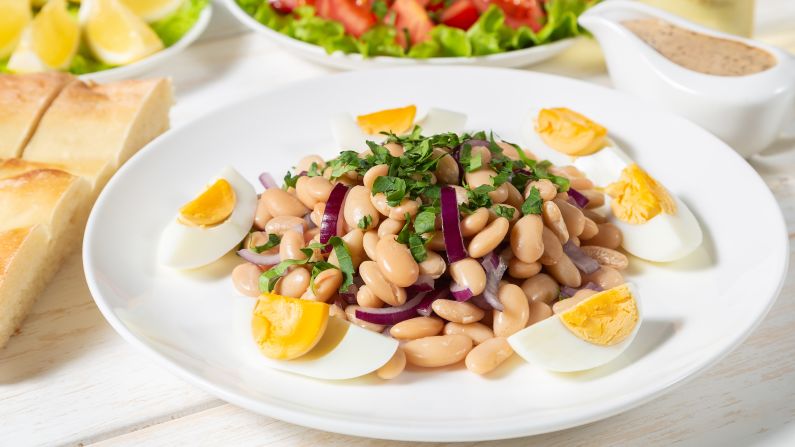 Piyaz: The traditional version of  this Turkish salad or meze includes a soft-boiled egg that's chopped up and mixed through before the dish is served.
