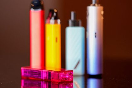 Vape pens are pictured on a counter at a vape store, in Melbourne.