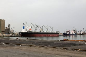 Ships docked at the Red Sea port of Hodeidah, Yemen, on July 31, 2024.
