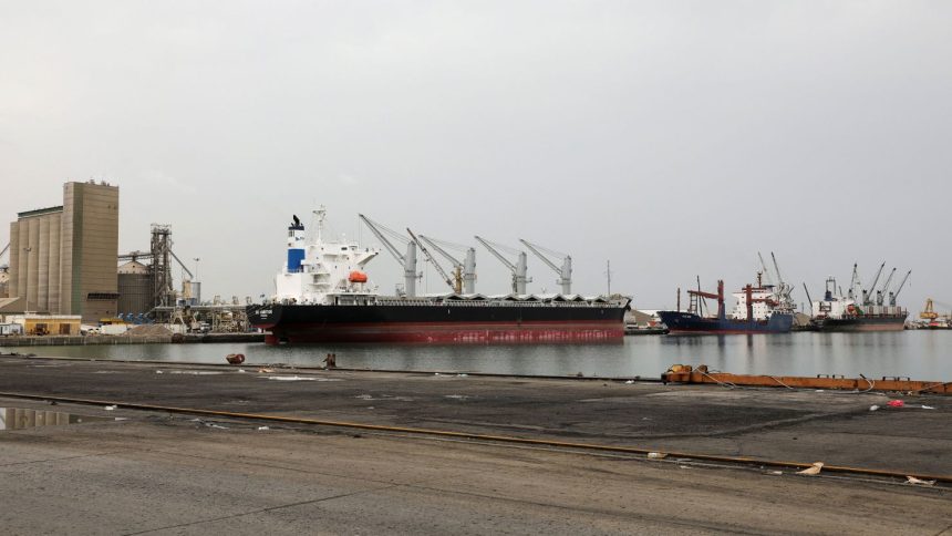 Ships docked at the Red Sea port of Hodeidah, Yemen, on July 31, 2024.