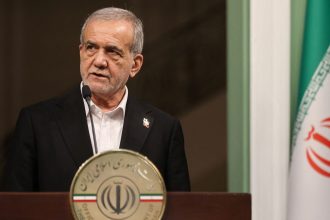 Iranian President Masoud Pezeshkian in Tehran, pictured on February 19, 2025.