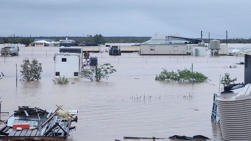 In a supplied image obtained on Thursday, March 27, 2025, flooding is seen after record rainfall in Adavale, Queensland. An outback town is being evacuated as widespread flooding impacted a sodden state, with no relief in sight.