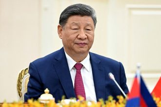 Chinese leader Xi Jinping attends a meeting at the Peace Palace in Phnom Penh during an overseas trip last month.