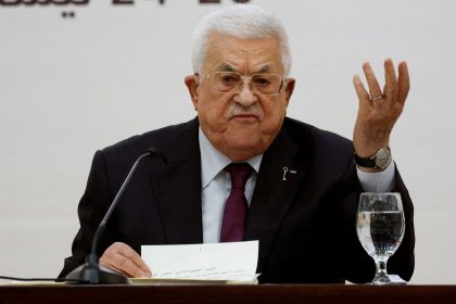 Palestinian Authority President Mahmoud Abbas holds a leadership meeting in Ramallah in the Israeli-occupied West Bank, on April 23.