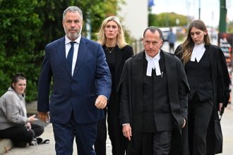 Erin Patterson’s legal team depart the Latrobe Valley Magistrates Court in Morwell, Victoria, Tuesday, April 29, 2025.