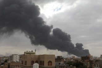 Smoke billows after an Israeli airstrike in Sanaa, Yemen on Tuesday.