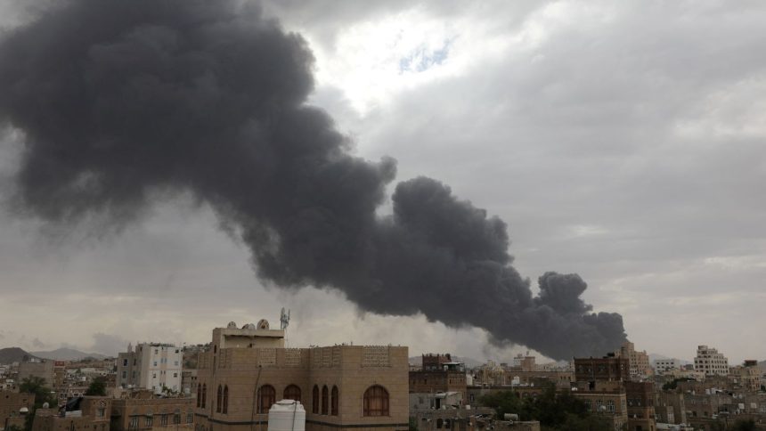 Smoke billows after an Israeli airstrike in Sanaa, Yemen on Tuesday.