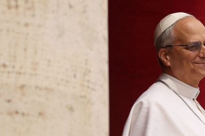 Pope Leo XIV leads a Regina Caeli prayer from the central balcony (Loggia delle Benedizioni) of St. Peter's Basilica, at the Vatican, May 11, 2025.