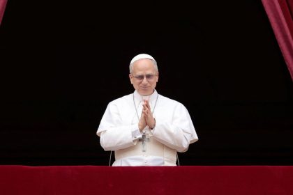 Pope Leo XIV leads a Regina Caeli prayer from the central balcony (Loggia delle Benedizioni) of St. Peter's Basilica, at the Vatican, May 11, 2025. REUTERS/Remo Casilli TPX IMAGES OF THE DAY