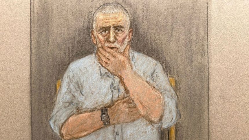 In this courtroom sketch, Peter Sullivan attends his Court of Appeal hearing at the Royal Courts of Justice in London on Tuesday.