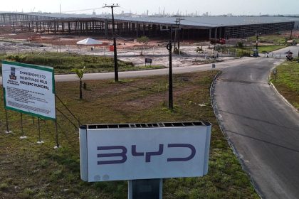 A view of the construction site of BYD's electric vehicle factory in the city of Camacari, in the state of Bahia, Brazil, January 9, 2025.
