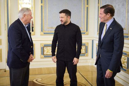 Ukraine's President Volodymyr Zelensky meets with US Sens. Lindsey Graham and Richard Blumenthal in Kyiv, Ukraine on May 30, 2025.