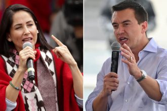 Ecuadorian presidential candidates Luisa Gonzalez, left, and President Daniel Noboa.