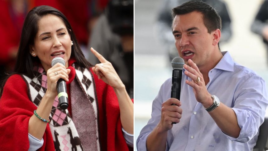 Ecuadorian presidential candidates Luisa Gonzalez, left, and President Daniel Noboa.