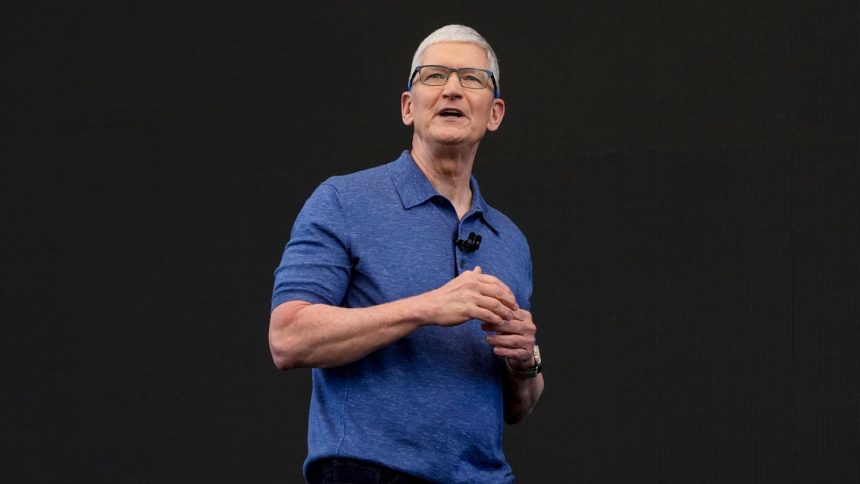 Apple CEO Tim Cook speaks during an announcement of new products on the Apple campus in Cupertino, California, on June 10, 2024.