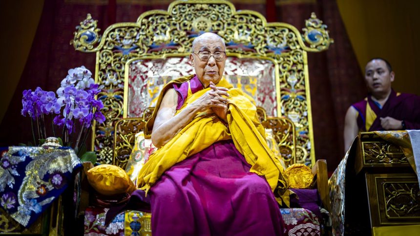 The Dalai Lama attends a public talk at the Hallenstadion in Zurich, Switzerland on Sunday, August 25, 2024.
