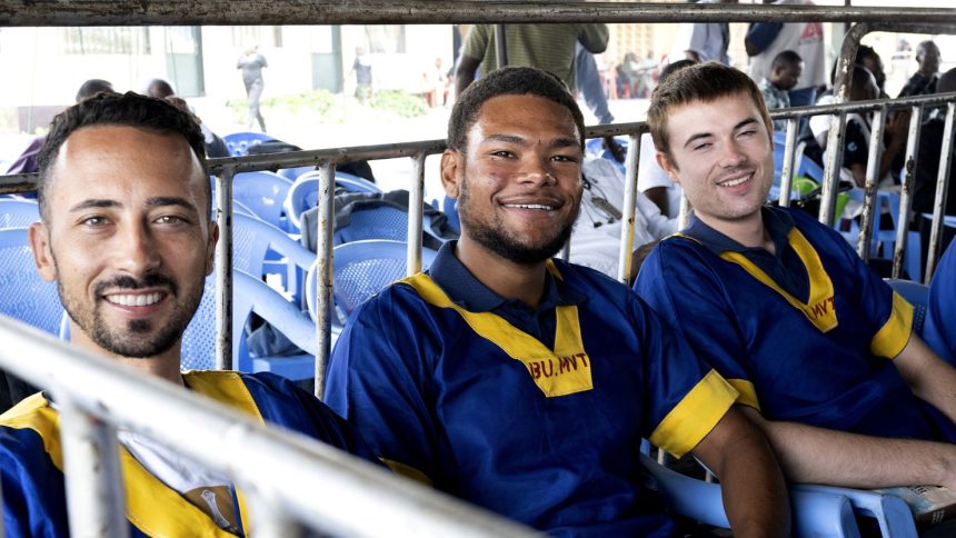 Benjamin Reuben Zalman-Polun, left, Marcel Malanga and Tyler Thompson, all American citizens, attend court in Kinshasa in September 2024, on charges of taking part in a coup attempt in May that year.
