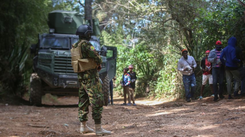 FILE - A Kenyan police officer patrols an area in the Kenscoff neighborhood of Port-au-Prince, Haiti, on Feb. 13, 2025.