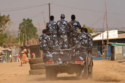 South Sudan soldiers patrol the street in Juba, South Sudan, on February 13, 2025.
